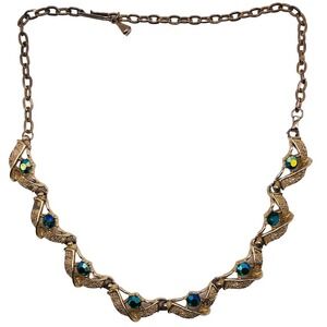Vintage Jace Aurora borealis Gold tone Adjustable length Choker collar Necklace